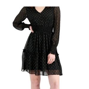 Taylor Chiffon Black Gold Metallic Ruffle Hem Dress NWT Size 10